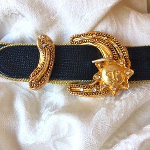 Gold tone Vintage faux leather embossed belt sun w/ sparkles